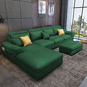Blakey 6 Seater L Shape Sofa with Ottoman for Living Room (Green Sued Fabric) Left Side