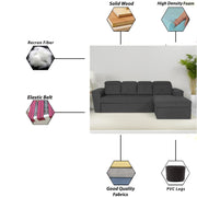 Elvi RHS 6 Seater L Shape Sofa Set for Living Room (Black Fabric) Premium Fabric Sofa