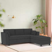 Blustin RHS 4 Seater L Shape Sofa Set for Living Room (Black Fabric) Premium Fabric Sofa