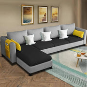 Asser LHS 6 Seater L Shape Sofa Set for Living Room (Black Grey) Premium Fabric Sofa