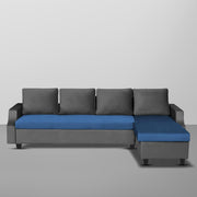 Asper RHS 6 Seater L Shape Sofa Set for Living Room (Black Blue Fabric) Premium Fabric Sofa