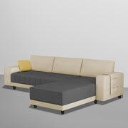 Linus RHS 4 Seater L Shape Sofa Set for Living Room (Cream Black Fabric) Premium Fabric Sofa