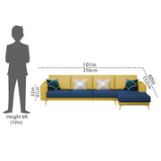 Falco RHS 6 Seater L Shape Sofa Set for Living Room (Blue Yellow Fabric) Premium Fabric Sofa