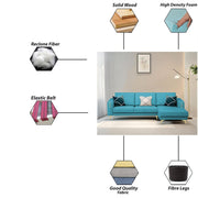 Falco RHS 4 Seater L Shape Sofa Set for Living Room (Turquise Fabric) Premium Fabric Sofa