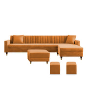 Casaliving Garcia 8 Seater RHS L Shape Sofa Set with Ottoman & 2 Puffy for Living Room (Grey Colour Fabric) Premium Fabric Sofa