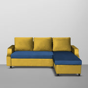 Asper RHS 4 Seater L Shape Sofa Set for Living Room (Blue Yellow Fabric) Premium Fabric Sofa