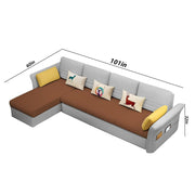 Ventos LHS 6 Seater L Shape Sofa Set for Living Room (Brown Grey) Premium Velvet Fabric