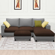 Rihan 4 Seater L Shape Sofa Set with Ottoman for Living Room (Brown Grey Fabric) Right Side Sofa