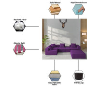 Sheron U Shaped Compressed Sofa Set for Living Room with Spacious Boucle Couch Set Living Rooms, (Purple Fabric) Premium Fabric U Shape Sofa for Living Room