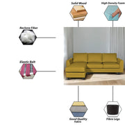 Danver LHS 4 Seater L Shape Sofa Set for Living Room (Yellow Fabric) Premium Fabric Sofa
