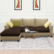 Rihan 4 Seater L Shape Sofa Set Living Room (Cream Brown Fabric) Left Side Sofa