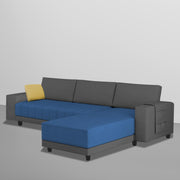 Linus RHS 4 Seater L Shape Sofa Set for Living Room (Blue Black Fabric) Premium Fabric Sofa