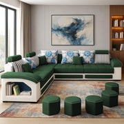 Yamir Modern U-Shaped Sectional Sofa Set with Storage, 9 Seater, Sofa Couch with 4 Puffy for Hall Guest Room (Pine & Grey) Premium Fabric Sofa Set