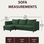 Mikasa 4 Seater LHS L Shape Sofa Set for Living Room (Green Fabric) Premium Fabric Sofa Set for Living Room