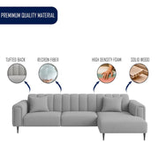 Damian RHS 4 Seater L Shape Sofa Set for Living Room (Grey Colour Fabric) Premium Fabric Sofa Set for Living Room