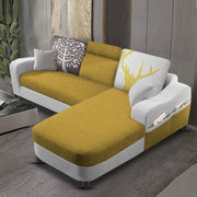 Amanda RHS 4 Seater L Shape,Sofa Set for Living Room (Yellow Grey Fabric)