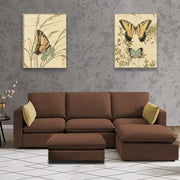 Amberlin 4 Seater Interchangeable L Shape Sofa with Ottoman for Living Room (Brown)