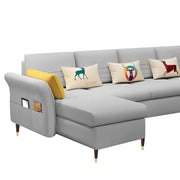 Ventos LHS 6 Seater L Shape Sofa Set for Living Room (Grey) Premium Velvet Fabric