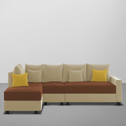 Inclair LHS 6 Seater L Shape Sofa Set for Living Room (Cream Brown Fabric) Premium Fabric Sofa