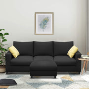 Rihan 3 Seater Sofa Set with Ottoman Living Room (Black Fabric)