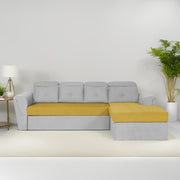 Elvi RHS 6 Seater L Shape Sofa Set for Living Room (Yellow Grey Fabric) Premium Fabric Sofa