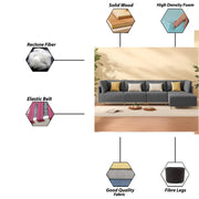 Salina LHS 6 Seater L Shape Sofa Set for Living Room (Black) Premium Fabric Sofa