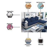 Lanorome LHS 4 Seater L Shape Sofa Set for Living Room- (Blue Grey) Premium Fabric Sofa