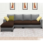 Rihan 6 Seater L Shape Sofa Set Living Room (Brown Grey Fabric) Left Side Sofa