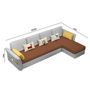 Ventos RHS 6 Seater L Shape Sofa Set for Living Room (Brown Grey) Premium Velvet Fabric