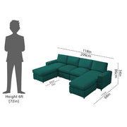 Rone 6 Seater L-Shaped & U-Shaped Sofas Set for Living Room – (Pine Colour Fabric) Premium Comfort Sofa