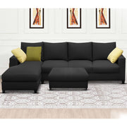 Rihan 8 Seater L Shape Sofa Set with Ottoman for Living Room (Black Fabric) Left Side Sofa