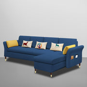Ventos RHS 6 Seater L Shape Sofa Set for Living Room (Blue) Premium Velvet Fabric