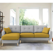 Lizel LHS 4 Seater L Shape Sofa Set for Living Room (Yellow Grey Fabric) Premium Velvet Fabric Sofa