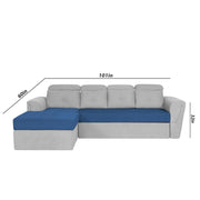 Elvi LHS 6 Seater L Shape Sofa Set for Living Room (Blue Grey Fabric) Premium Fabric Sofa