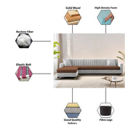 Garcia LHS 6 Seater L Shape Sofa Set for Living Room (Black Grey - Colour) Premium Fabric Sofa Set