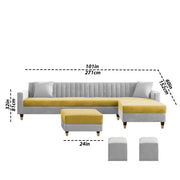 Casaliving Garcia 8 Seater RHS L Shape Sofa Set with Ottoman & 2 Puffy for Living Room (Grey Colour Fabric) Premium Fabric Sofa