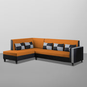 Nordy LHS 6 Seater L Shape Sofa Set for Living Room (Orange Black Colour) Premium Fabric Sofa Set