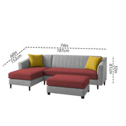 Neyami LHS 4 Seater with Ottoman L Shape Sofa Set for Living Room (Maroon Grey) Premium Fabric Sofa Set