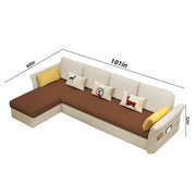 Ventos LHS 6 Seater L Shape Sofa Set for Living Room (Cream Brown) Premium Velvet Fabric