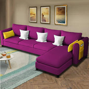 Asser RHS 6 Seater L Shape Sofa Set for Living Room (Purple) Premium Fabric Sofa