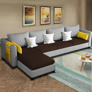 Asser LHS 6 Seater L Shape Sofa Set for Living Room (Brown Grey) Premium Fabric Sofa