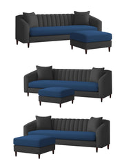 Casaliving Doraldo 4 Seater L Shape Convertible Sofa Set for Living Room, 3 Seater & Ottoman Modular Sectional Couch for Small Space (Black Blue Colour) Fabric