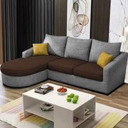 Shrank Round Lounger L Shape 4 Seater Sofa Set for Living Room (Brown Grey) Fabric Sofa | LHS