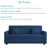 Cameron 3 Seater Sofa Cum Bed for Living Room (Blue Fabric) Premium Fabric Sofa