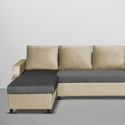 Asper LHS 4 Seater L Shape Sofa Set for Living Room (Cream Black Fabric) Premium Fabric Sofa
