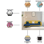 Falco LHS 4 Seater L Shape Sofa Set for Living Room (Blue Yellow Fabric) Premium Fabric Sofa