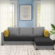 Nairo 4 Seater Interchangeable L Shape Sofa with Ottoman for Living Room (Black Grey Fabric)