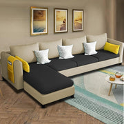 Asser LHS 6 Seater L Shape Sofa Set for Living Room (Cream Black) Premium Fabric Sofa