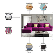 Delton RHS 6 Seater L Shape Sofa Set for Living Room (Purple) Premium Fabric