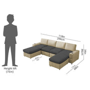 Rone 6 Seater L-Shaped & U-Shaped Sofas Set for Living Room – (Cream Black Colour Fabric) Premium Comfort Sofa